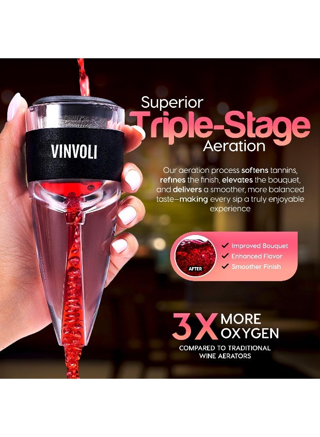 Vinvoli Deluxe Red Wine Aerator Decanter - Unique Three-Stage Aeration, Sediment Filter, No-Drip Stand - Quality and Convenience for Wine Lovers and Sommeliers - Image 4
